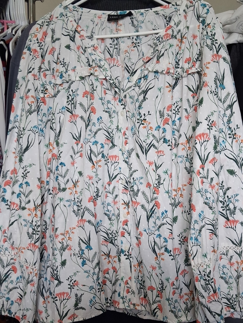Lane Bryant Floral Blouse White & Blue Size 22